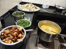Potatoes fried, curd mixture